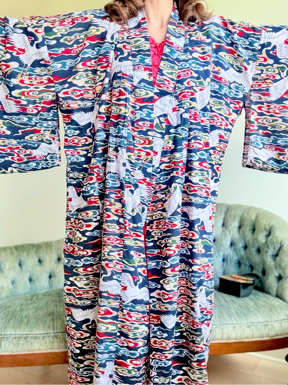 Vintage Psychedelic Kimono Medium Maximalist Smithsonian Long Cotton Robe